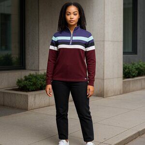 Eddie Bauer Engage Stripe 1/4 Zip Sweater Ladies Medium Preppy Academia College